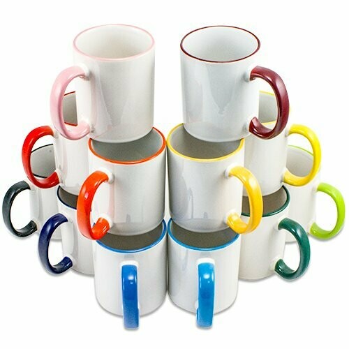 Kaffeebecher mit farbigen Rand & Henkel und mit Druck deiner Vorlage