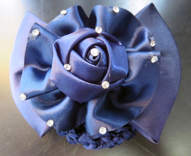 Navy Bun Holder with Crystal accents
