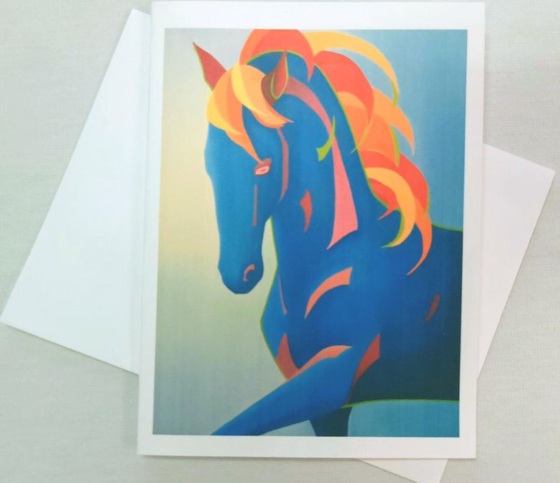 Contemporary Horse Note Cards  - Blue