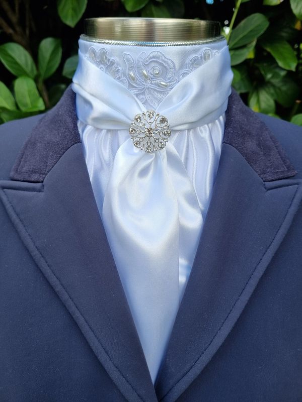 Satin Lustre Stock Tie With Brooch