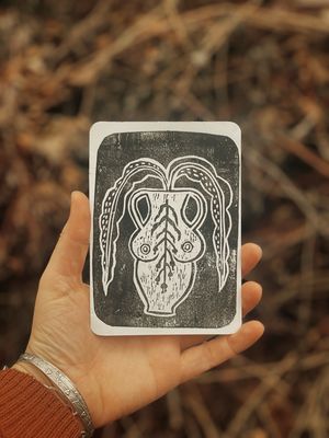 Linoprint | Creation of life vase