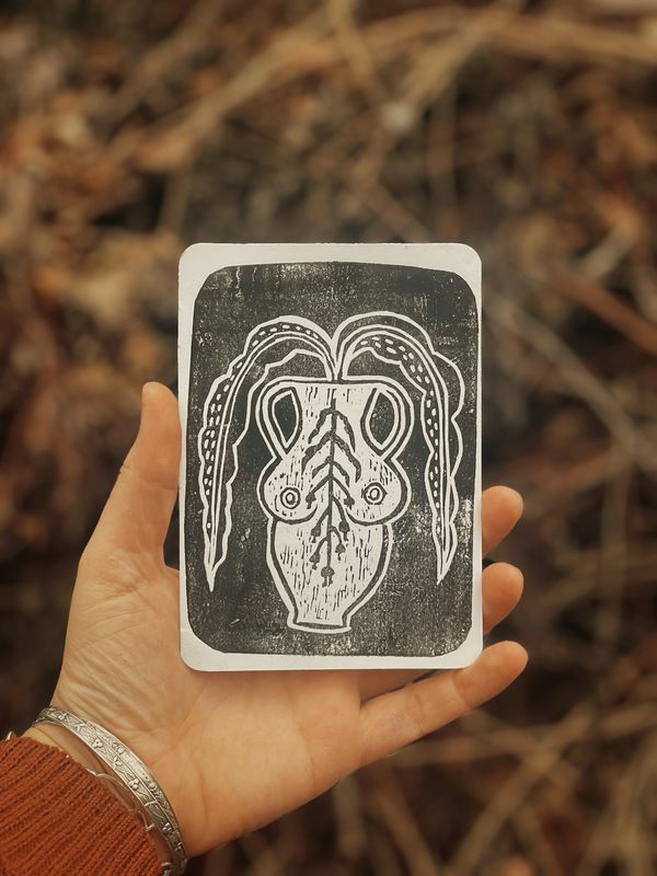 Linoprint | Creation of life vase