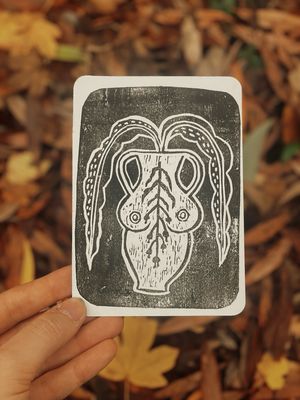 Linoprint | Creation of life vase