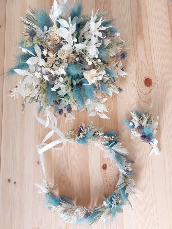 ensemble de mariage, bouquet de mariée, boutonnière et couronne assortis, accessoire de mariage, @influencenaturelle