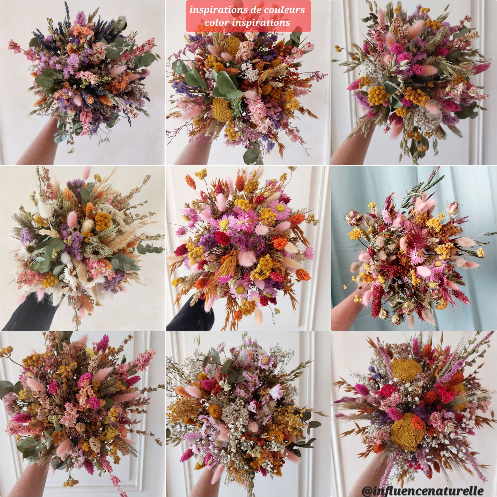 Bouquet de fleurs sechees - bouquet champetre boheme - influence naturelle fleuriste