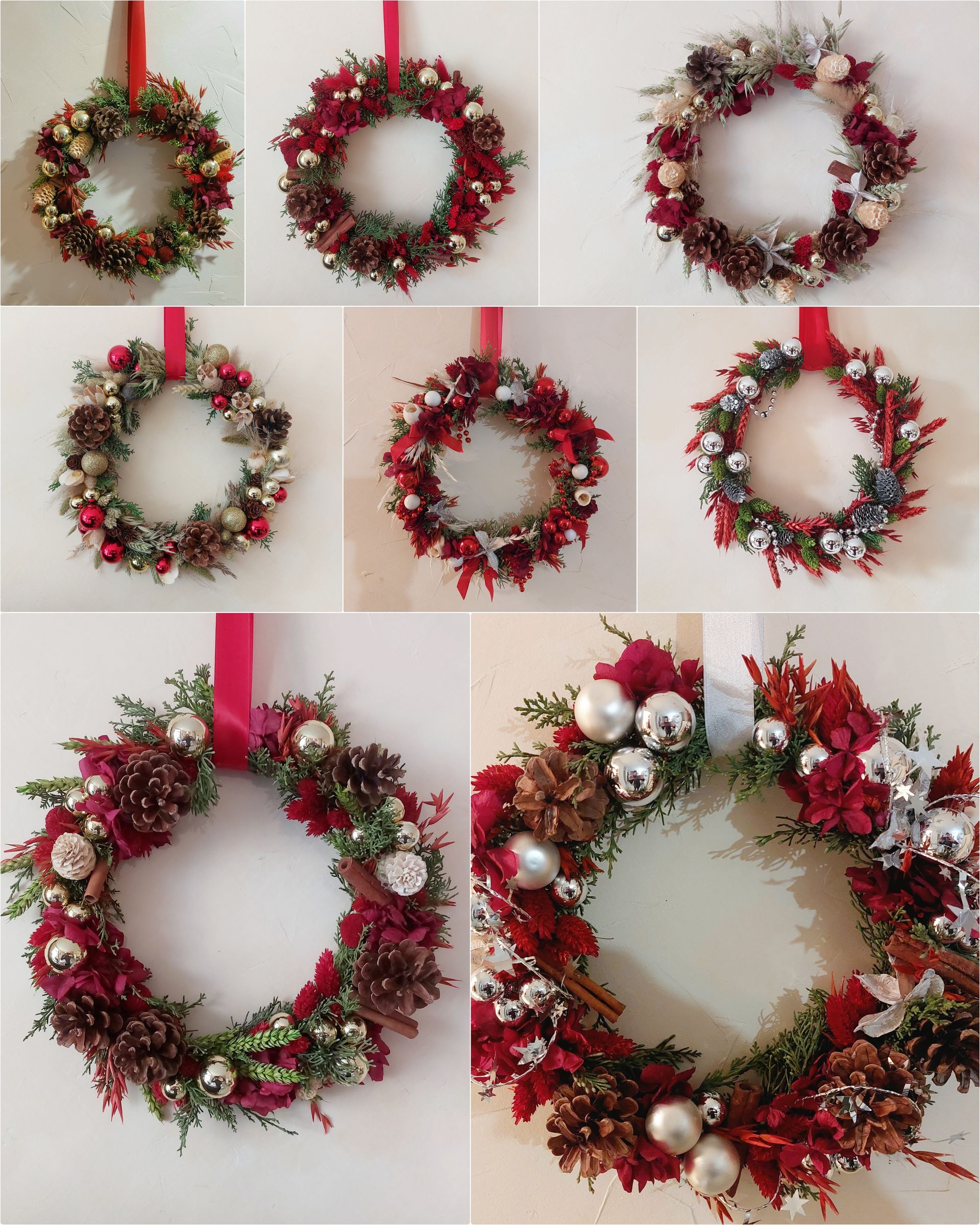 couronne de noel rouge en fleurs séchées à personnaliser