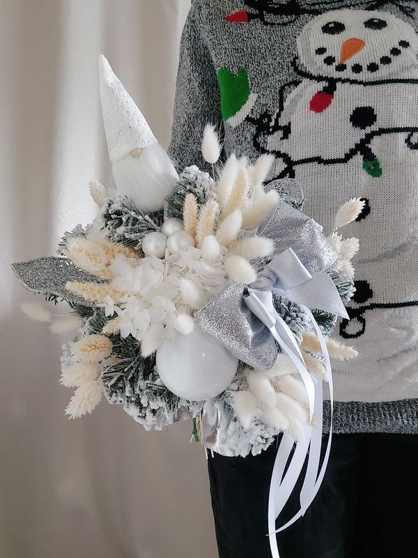 bouquet de noel blanc et argent