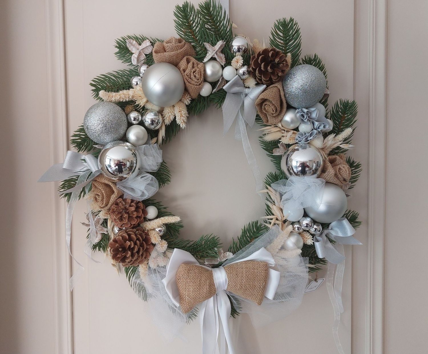 Couronne de Noel Argent et blanc 40cm