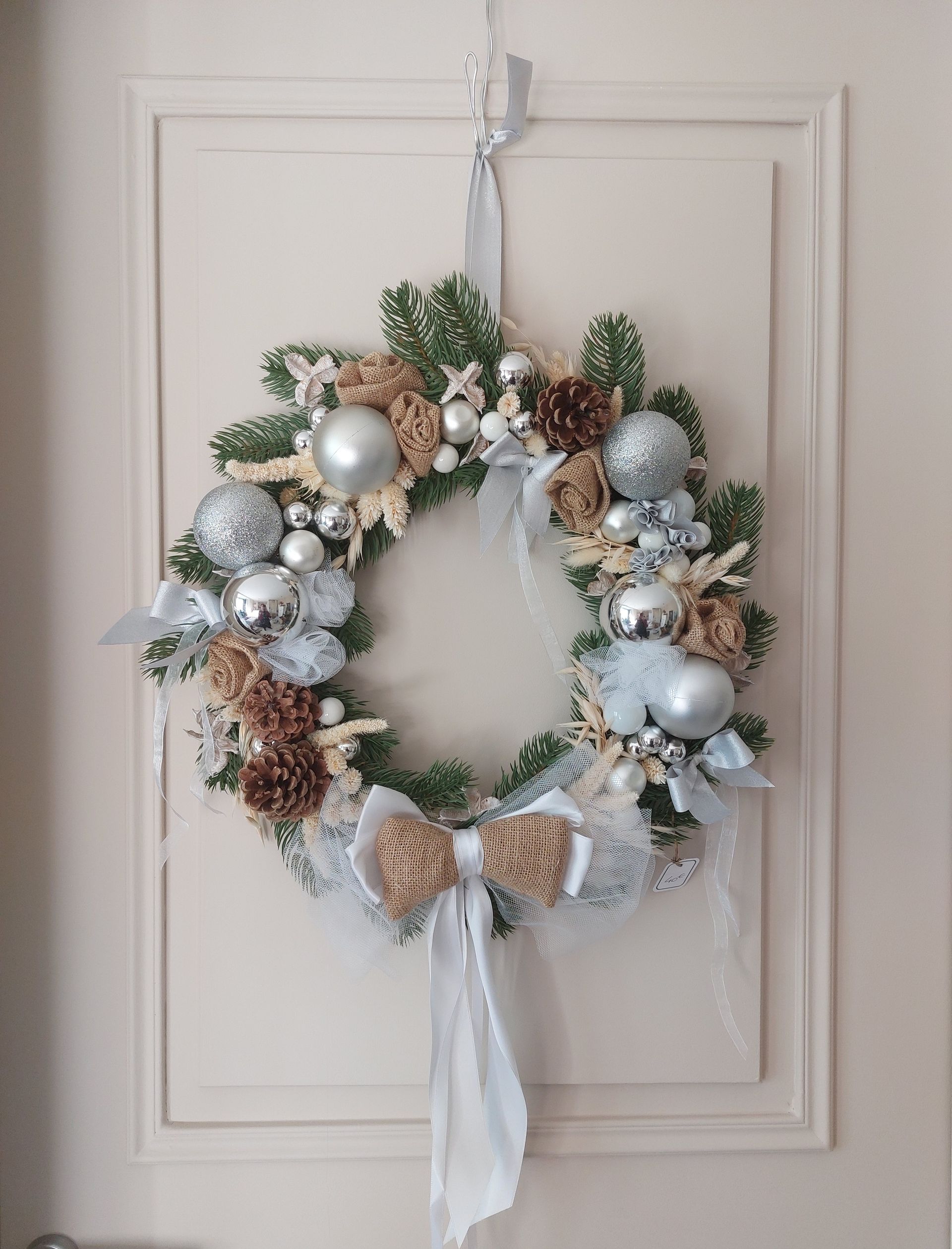 Couronne de Noel Argent et blanc 40cm