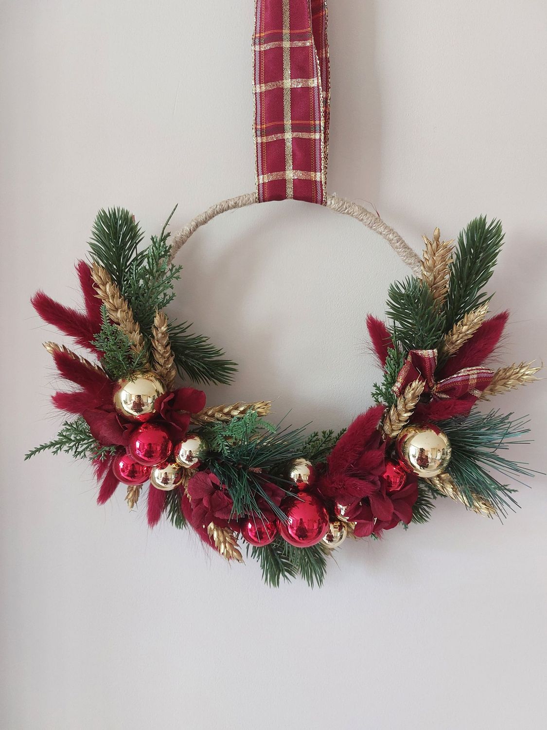 Couronne de Noël rouge et or 20cm