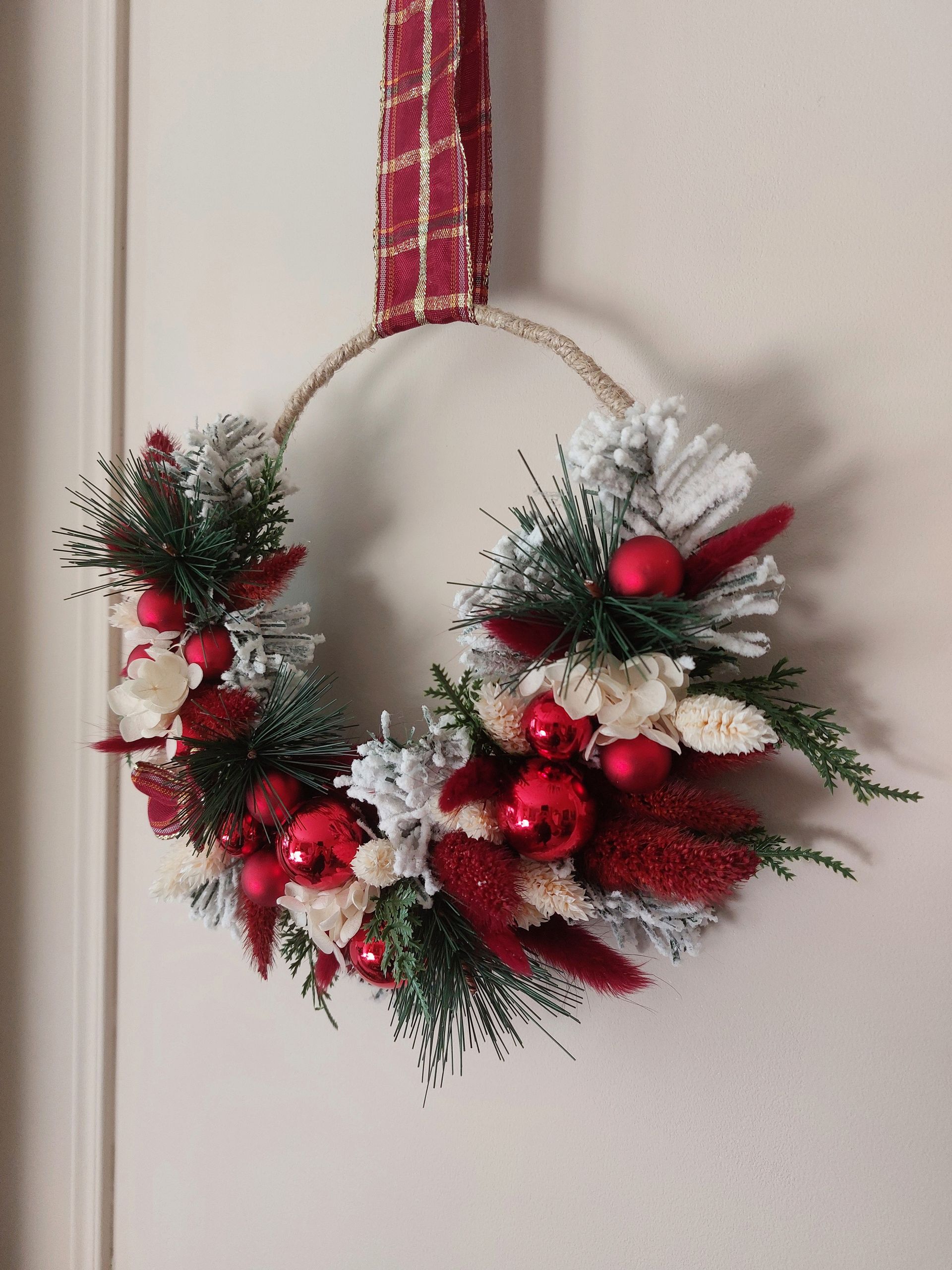 Couronne de Noël rouge et blanc 20cm