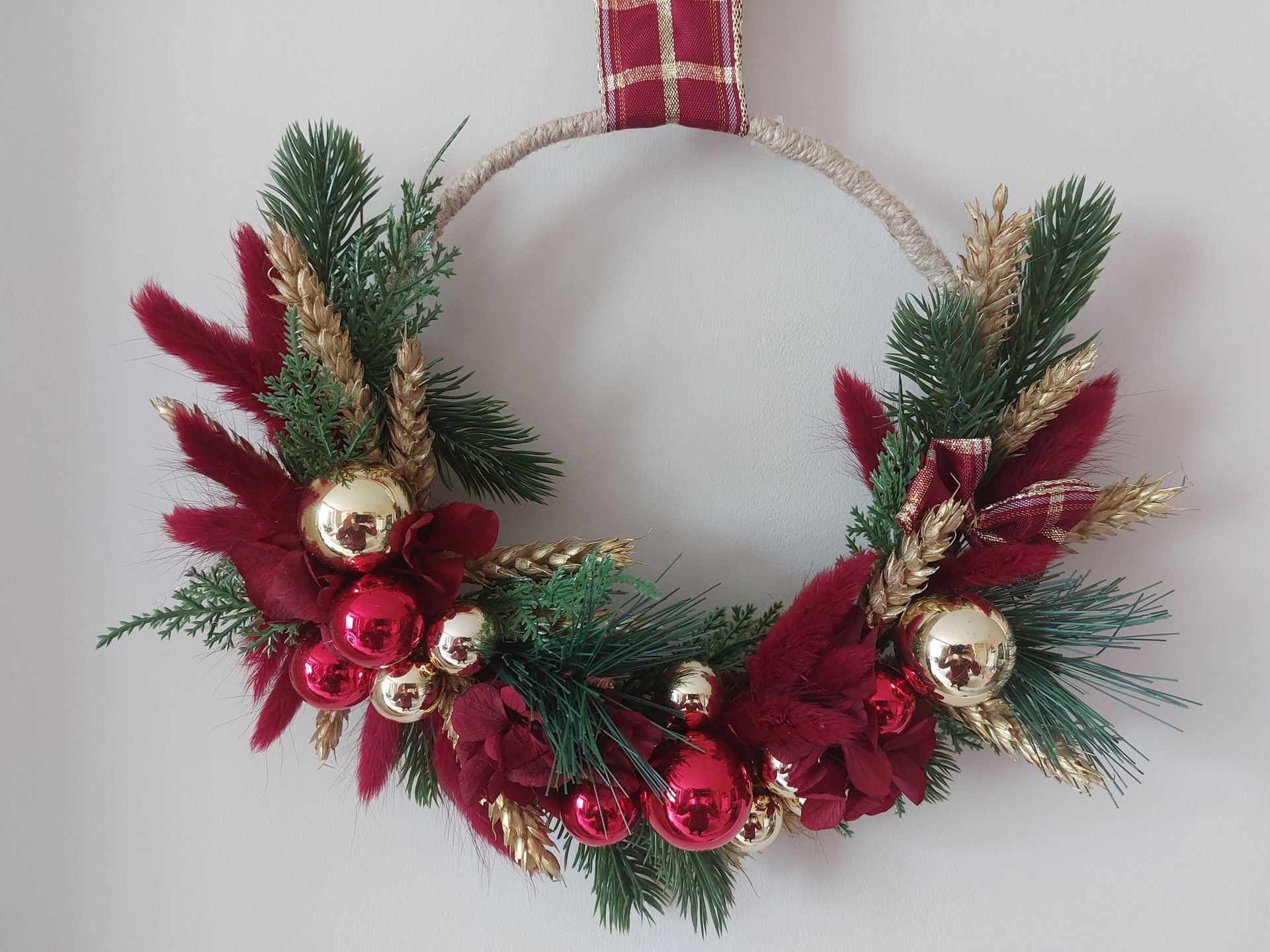 Couronne de Noël rouge et or 20cm