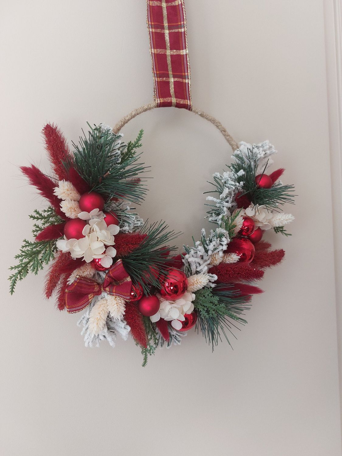 Couronne de Noël rouge et blanc 20cm