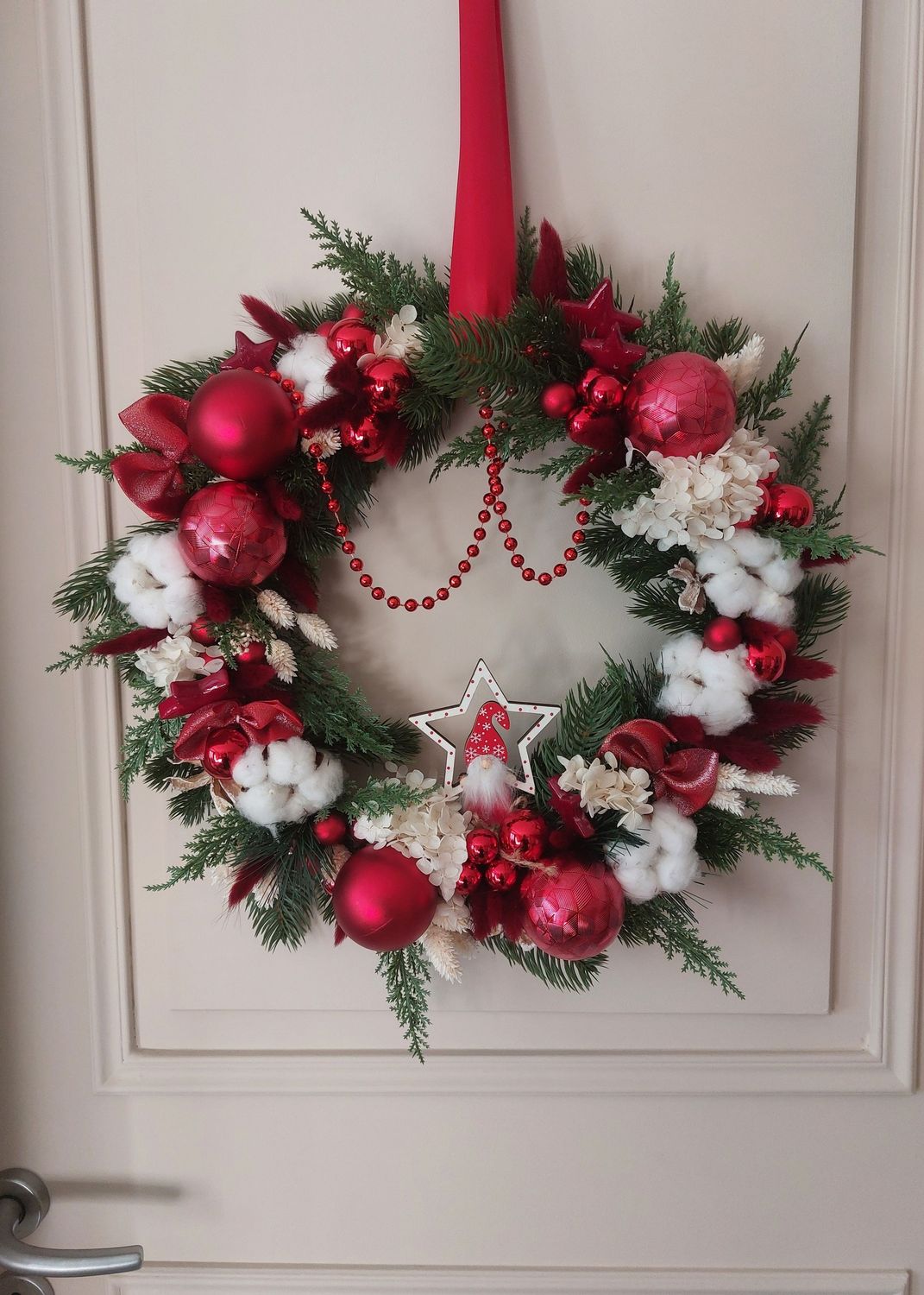 Couronne de Noël rouge et blanc 40 cm