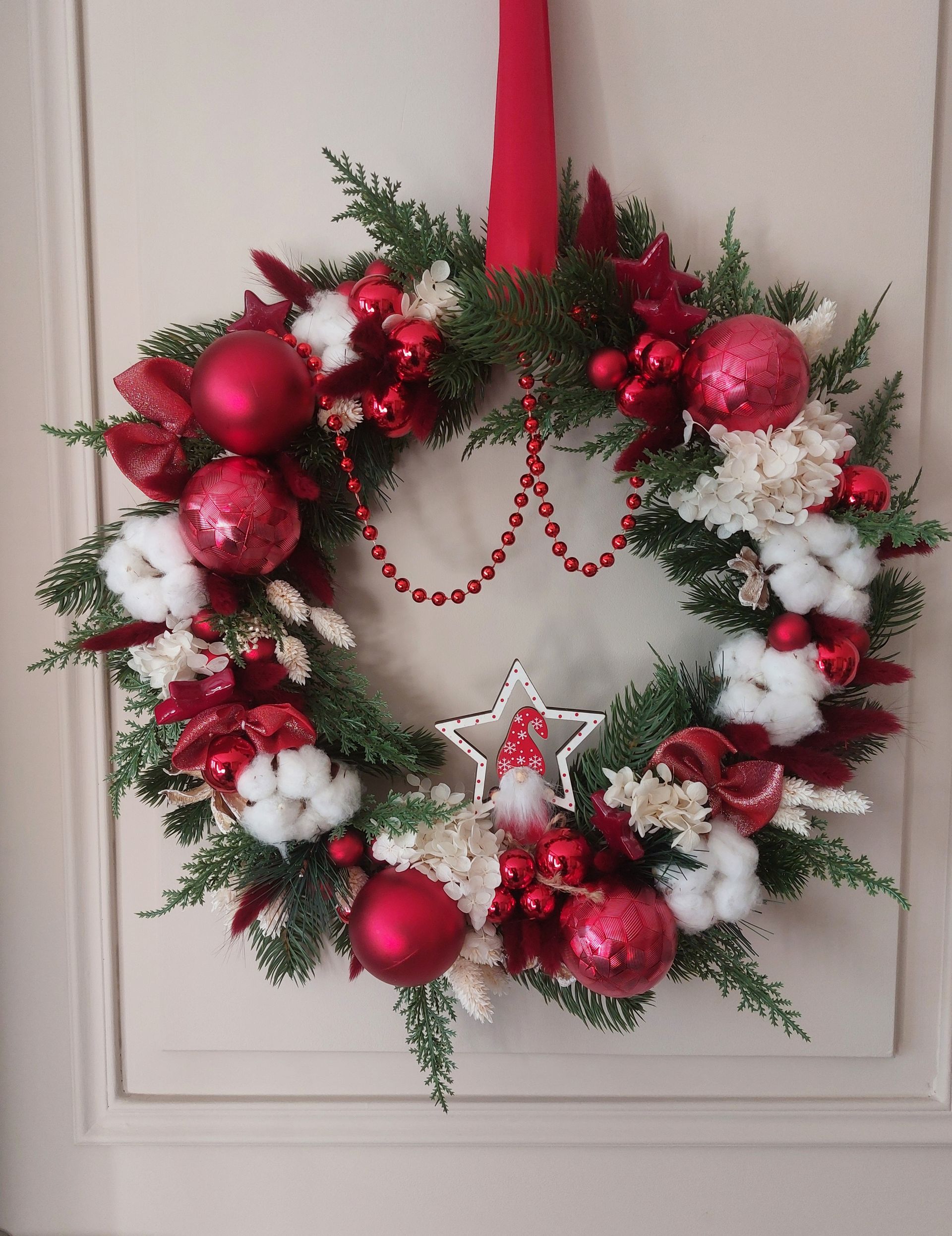 Couronne de Noël rouge et blanc 40 cm