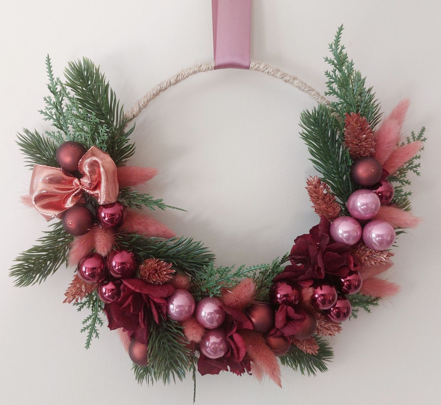 Couronne de Noël Rouge et rose 20cm