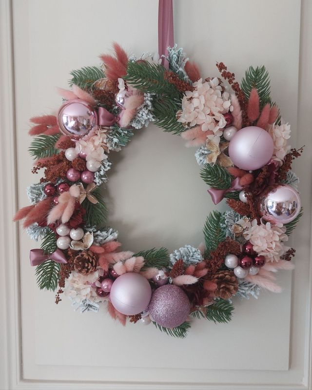 Couronne de Noël rose 40 cm