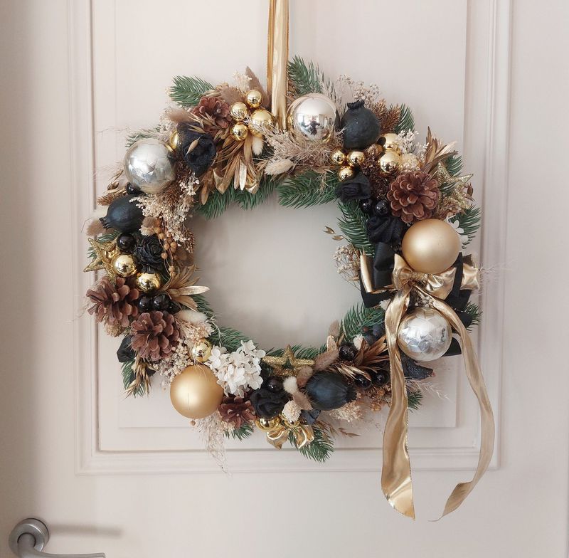 Couronne de Noël or et noir 40 cm