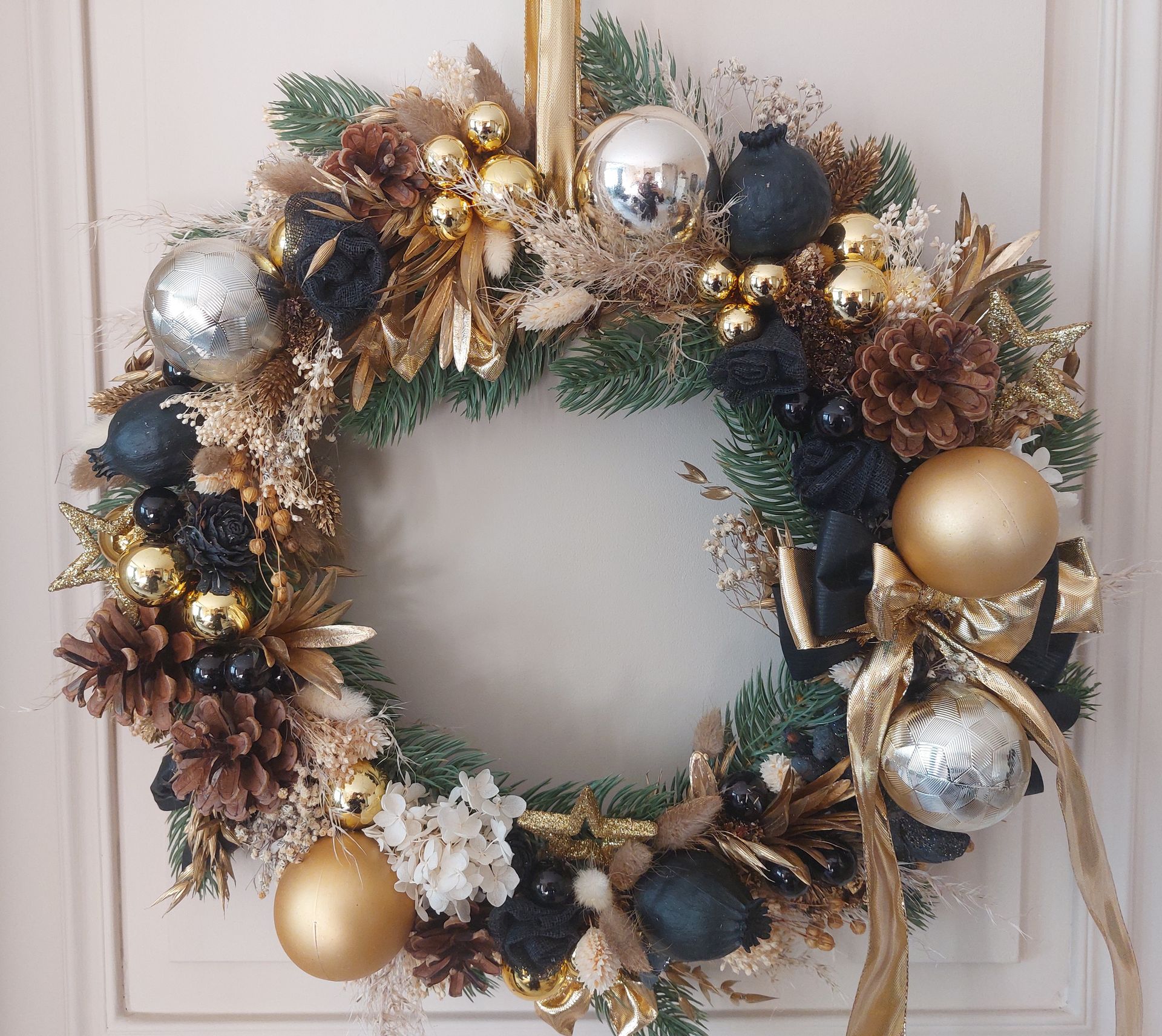 Couronne de Noël or et noir 40 cm