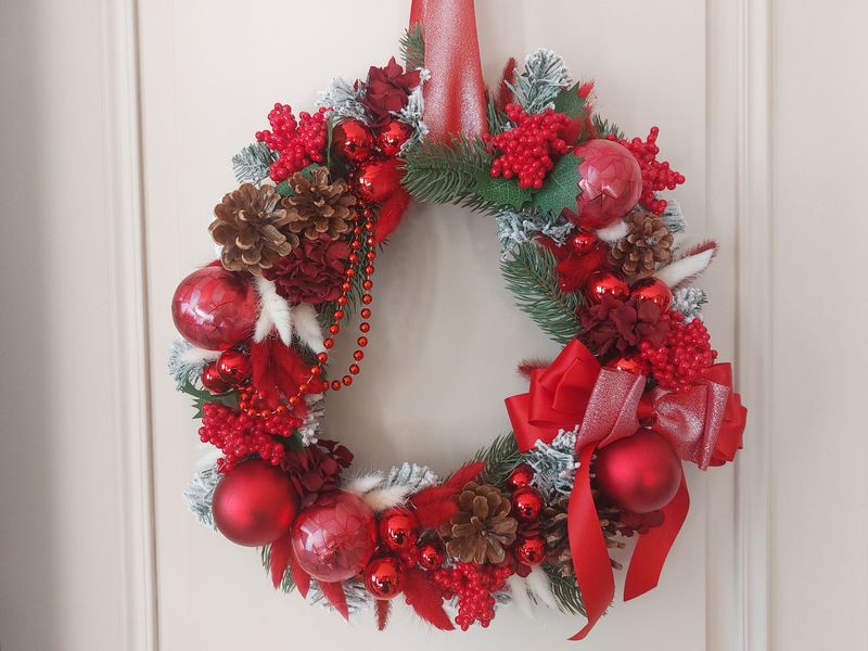 Couronne de Noël rouge 40 cm