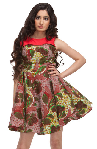 Cut Out Full Skirted Party Dress - Red/Green