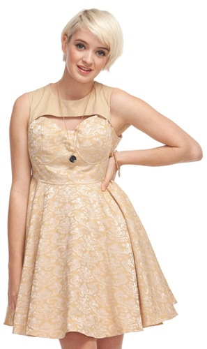 Cut Out Full Skirted Party Dress - Sand