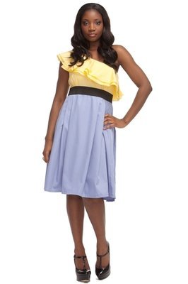 One Shoulder Ruffle Dress - Yellow/Purple