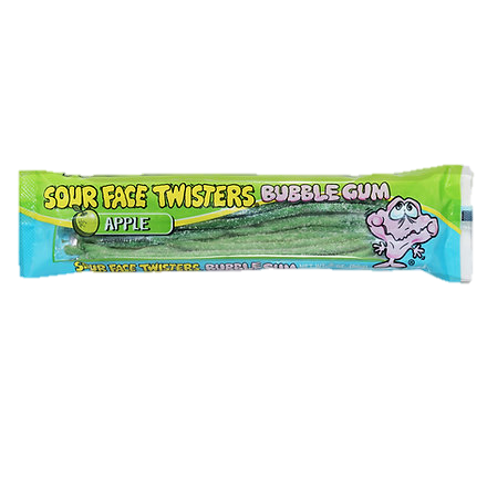 Sour Face Twister Bubble Gum Green Apple 2oz