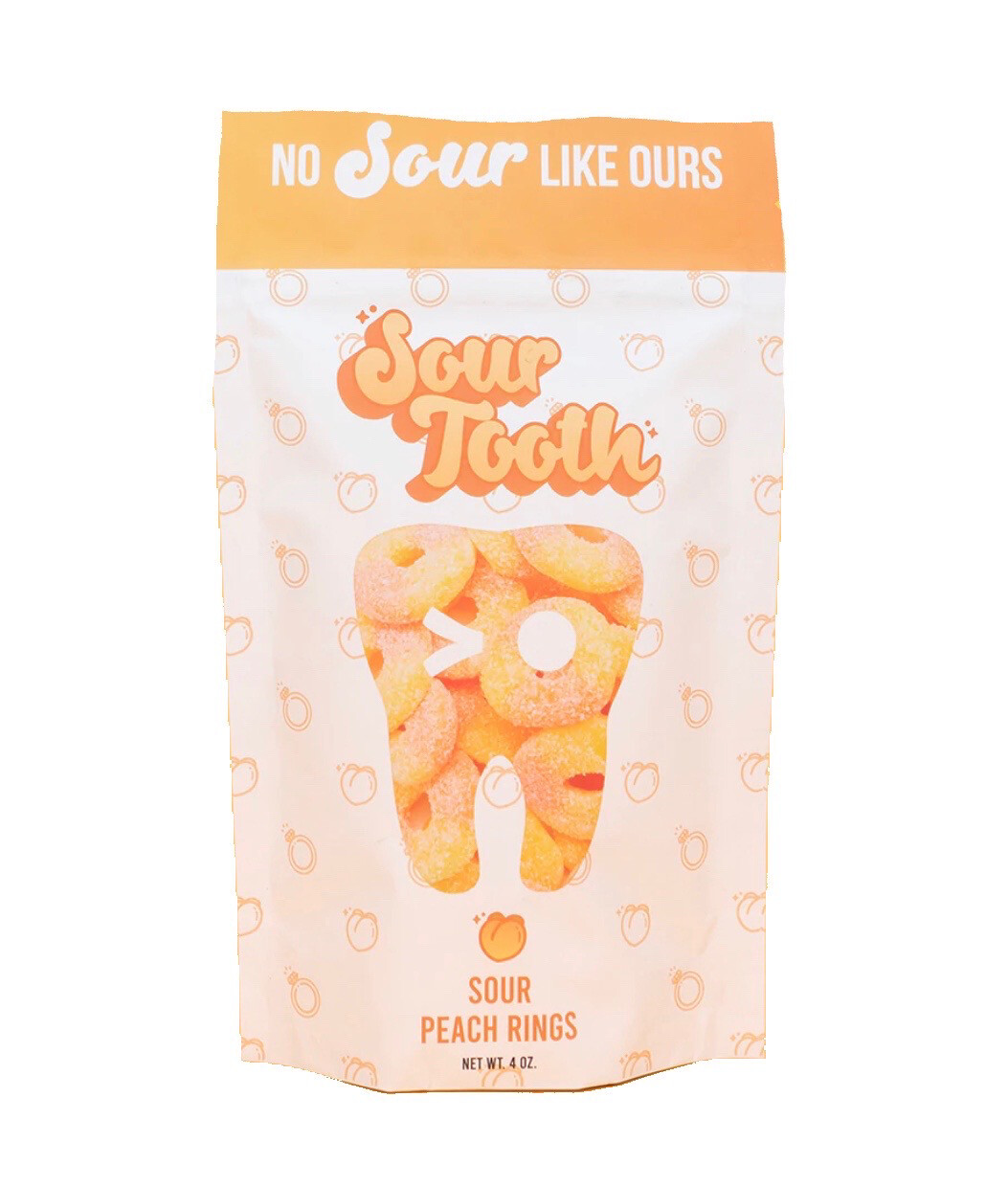 Sour Tooth Gummy Rings Peach 4oz