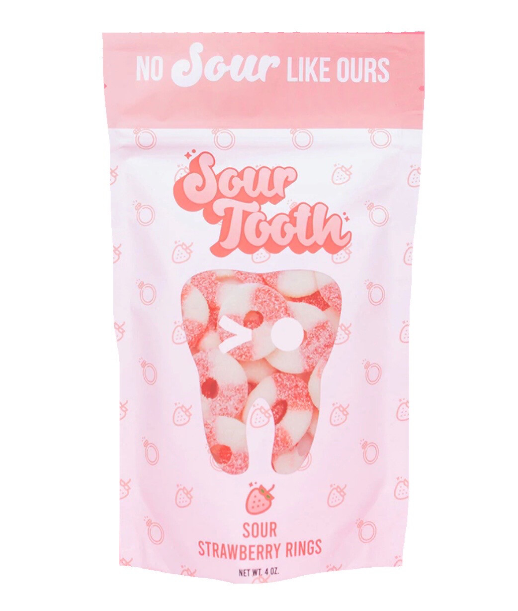 Sour Tooth Gummy Rings Strawberry 4oz
