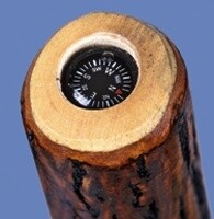 Hickory Hiking Staff with Compass on Top
