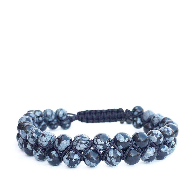Roman Stones Snow Flake Obsidian Double Macrame