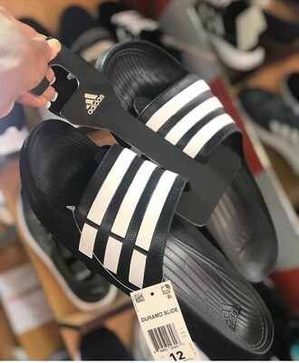 Black and White Adidas duramo slides