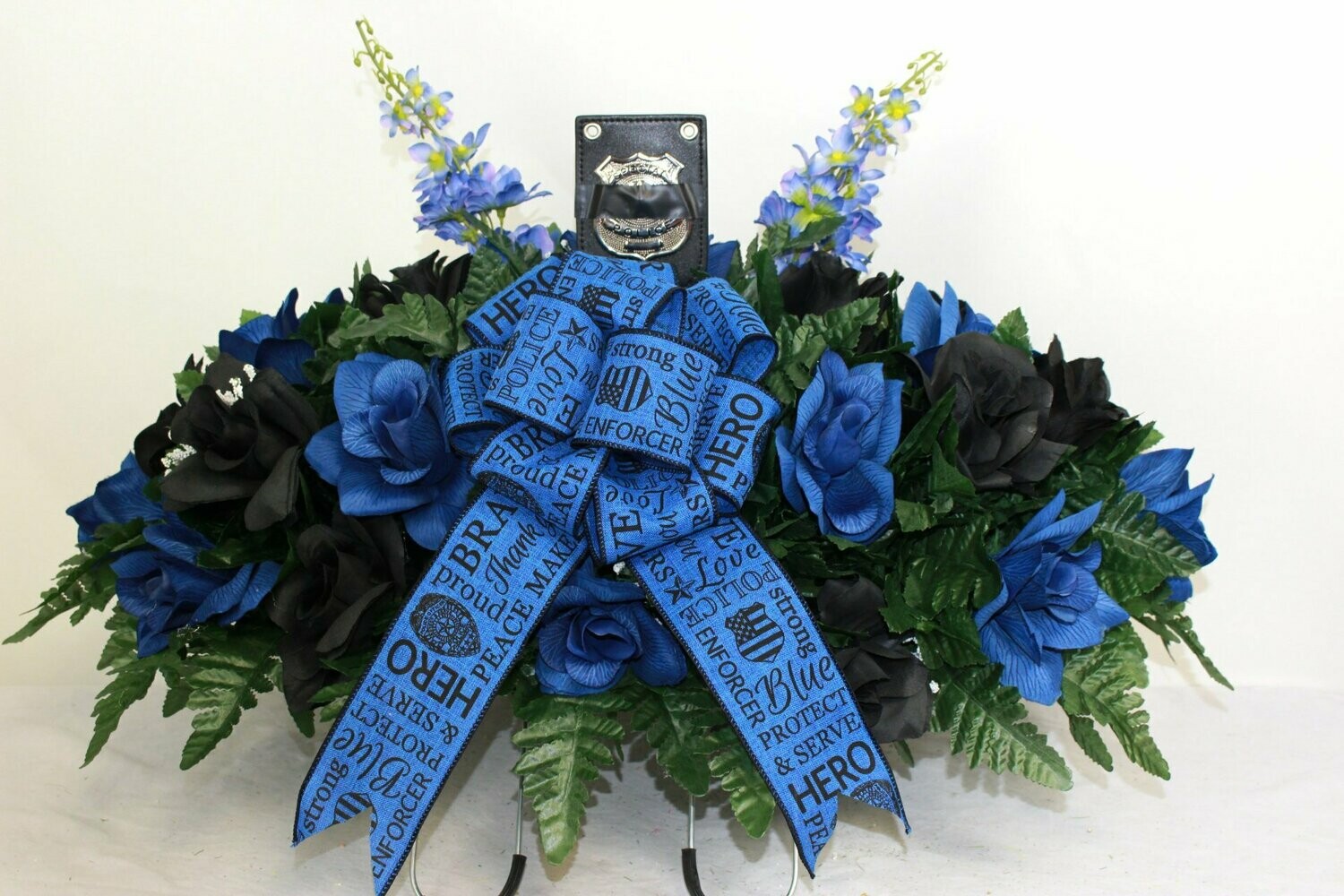 Xl Police Memorial Artificial Silk Flower Cemetery Bouquet Saddle Arrangment