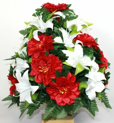 XL Red And White Roses Artificial Silk Flower Cemetery Bouquet Vase Arrangment 