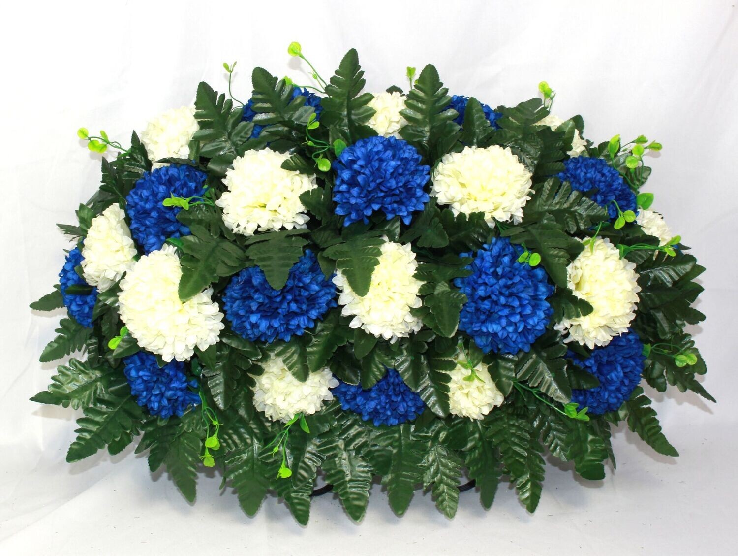 Crazyboutdeco Cemetery Flowers -XL Blue and Creme Carnation Cemetery  Arrangements - Artificial Flowers for Gravesite -Cemetery Headstone Saddle