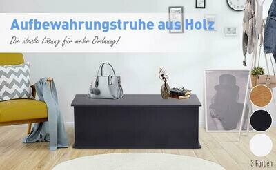 Truhe Aufbewahrungsbox Holzkiste mit klappbarem Deckel schwarz