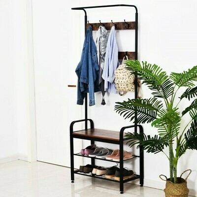 Kleiderständer Garderobe Schuhbank Kleiderstange Schwarz