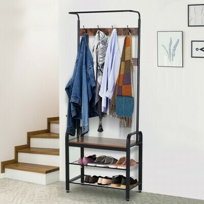 Kleiderständer Garderobe Schuhbank Kleiderstange Schwarz