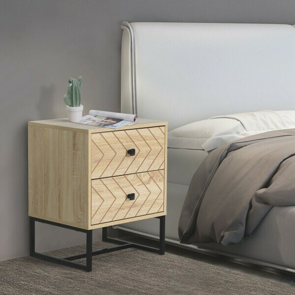 Kommode Beistellschrank Sideboard 2 Schubladen Spanplatte Natur