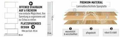 S-Form Bücherregal Wandregal Gestell mit 6 Fächern weiss