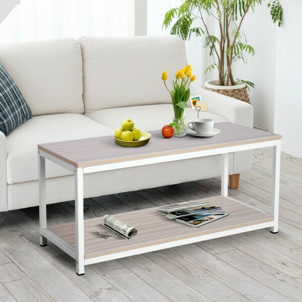 Couchtisch Beistelltisch Sofatisch Flurtisch Ablage skandinavisch Holz + Metall Natur + Weiss 100 x 40 x 44,5 cm