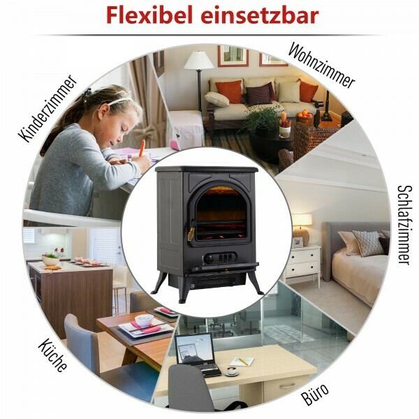 LED Elektrokamin Kaminofen Standkamin mit Flammeneffekt 900/1800W