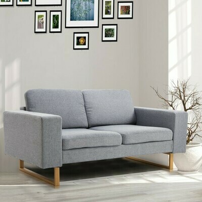 2-Sitzer Sofa Stoffsofa Ecksofa Polstersofa Sitzmöbel Armlehne Holz hellgrau