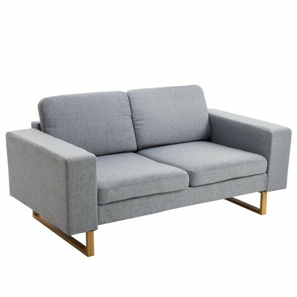 2-Sitzer Sofa Stoffsofa Ecksofa Polstersofa Sitzmöbel Armlehne Holz hellgrau