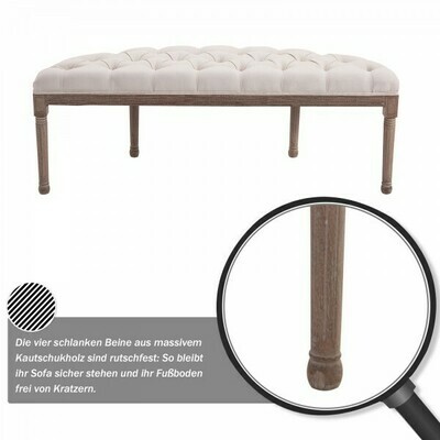 Polsterbank Sitzbank mit Knöpfen Leinen+Holz beige
