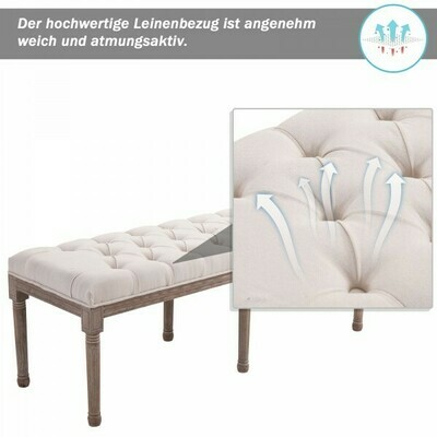 Polsterbank Sitzbank Truhenbank Lounge Sitzhocker Retro mit Knöpfen Leinen+Holz beige
