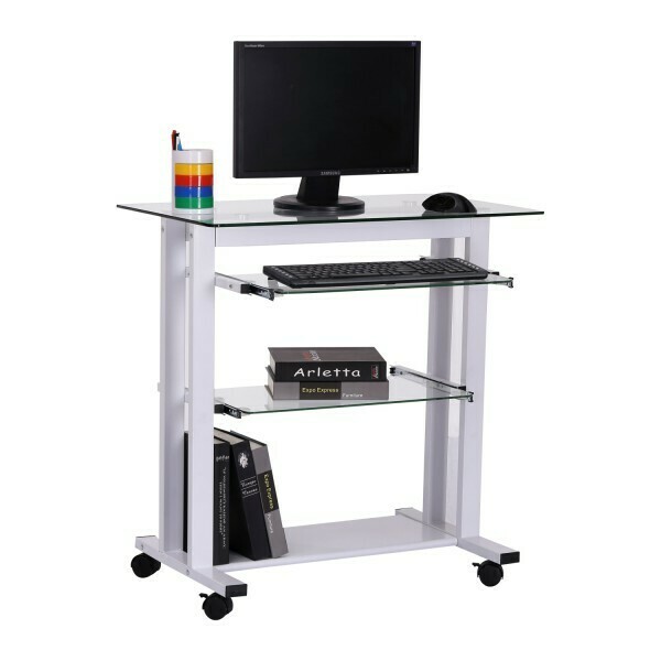 Computertisch Schreibtisch Bürotisch mit Glasplatte PC-Tisch Weiß