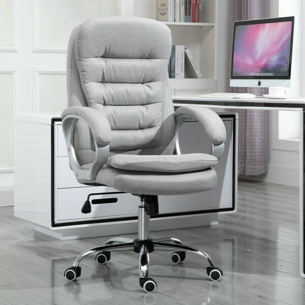 Bürostuhl Ergonomischer 360° Drehstuhl Wippfunktion höhenverstellbar Grau Leinen