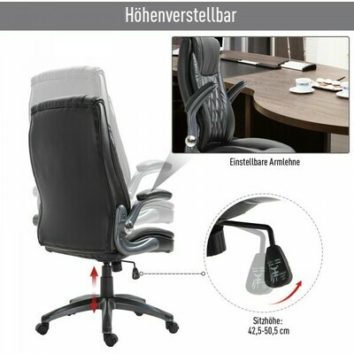 Bürostuhl Drehstuhl Computerstuhl mit Wippfunktion Höhenverstellbar Kunstleder Schwarz